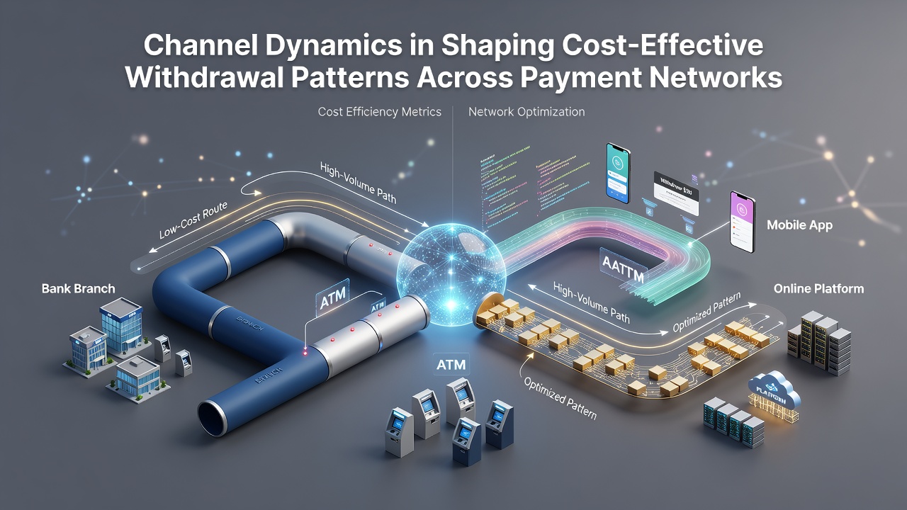 Diagram showing interconnected payment channels and withdrawal routes across banks and digital networks