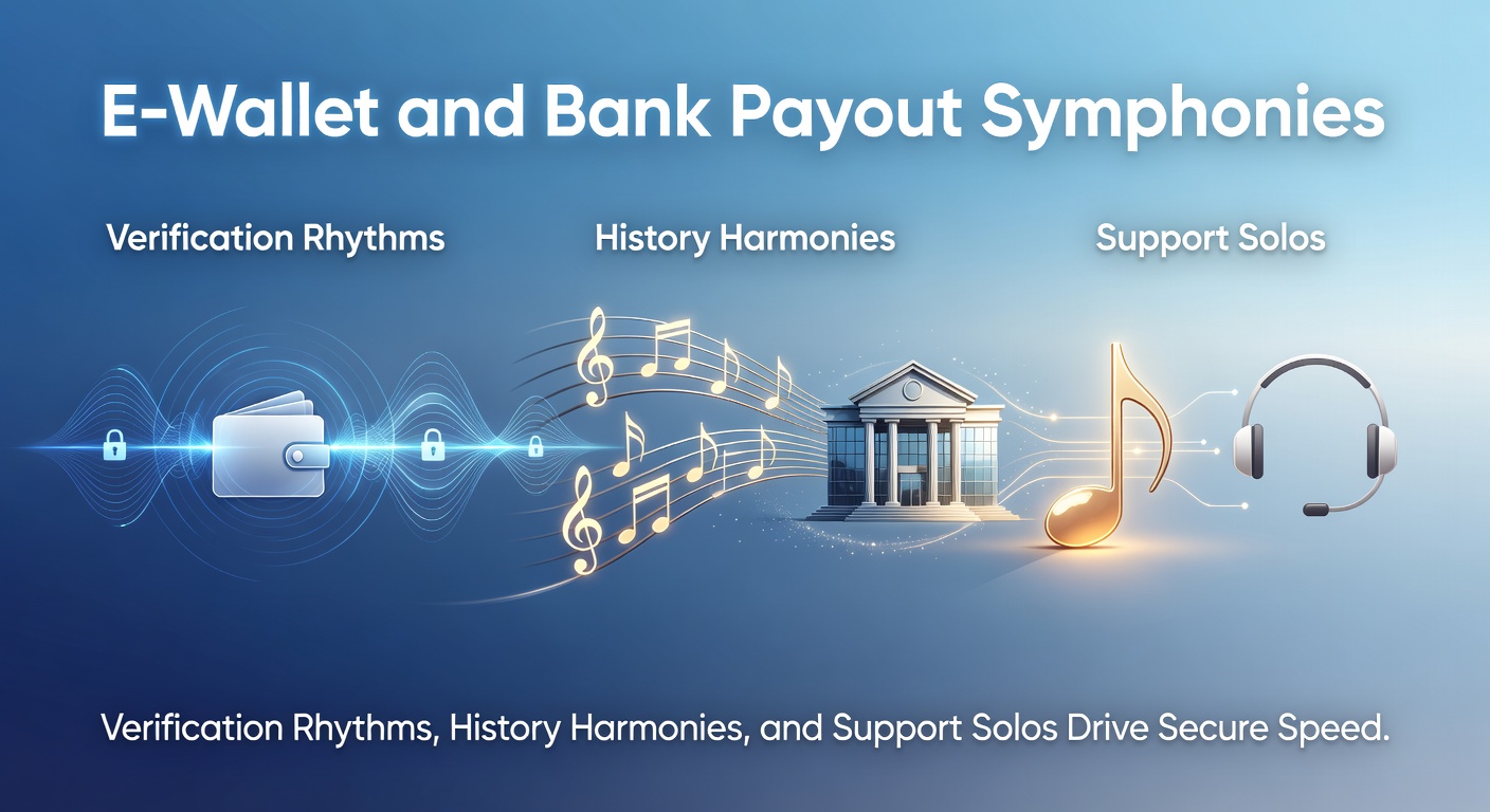 Digital waveforms representing synchronized e-wallet and bank payout processes, highlighting verification checks and support interactions
