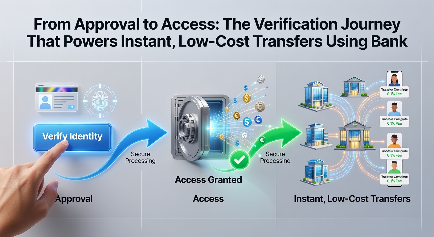 Digital wallet interface showing instant transfer confirmation after bank verification