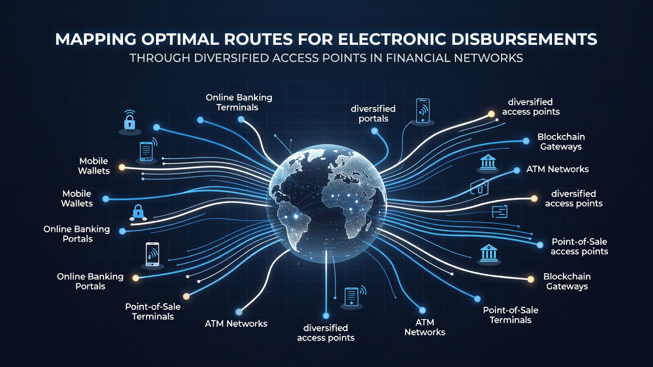 Illustration of real-time monitoring dashboards displaying disbursement route performance metrics across multiple financial channels