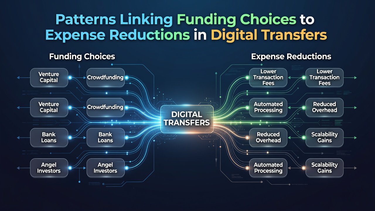 Chart showing funding source selections and corresponding expense reductions across digital transfer networks