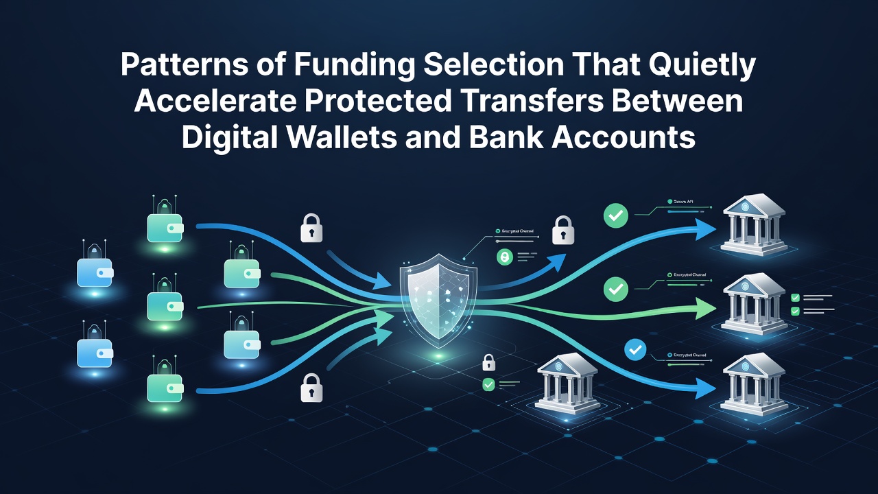 Digital wallet and bank account transfer interface showing funding selection options and security indicators
