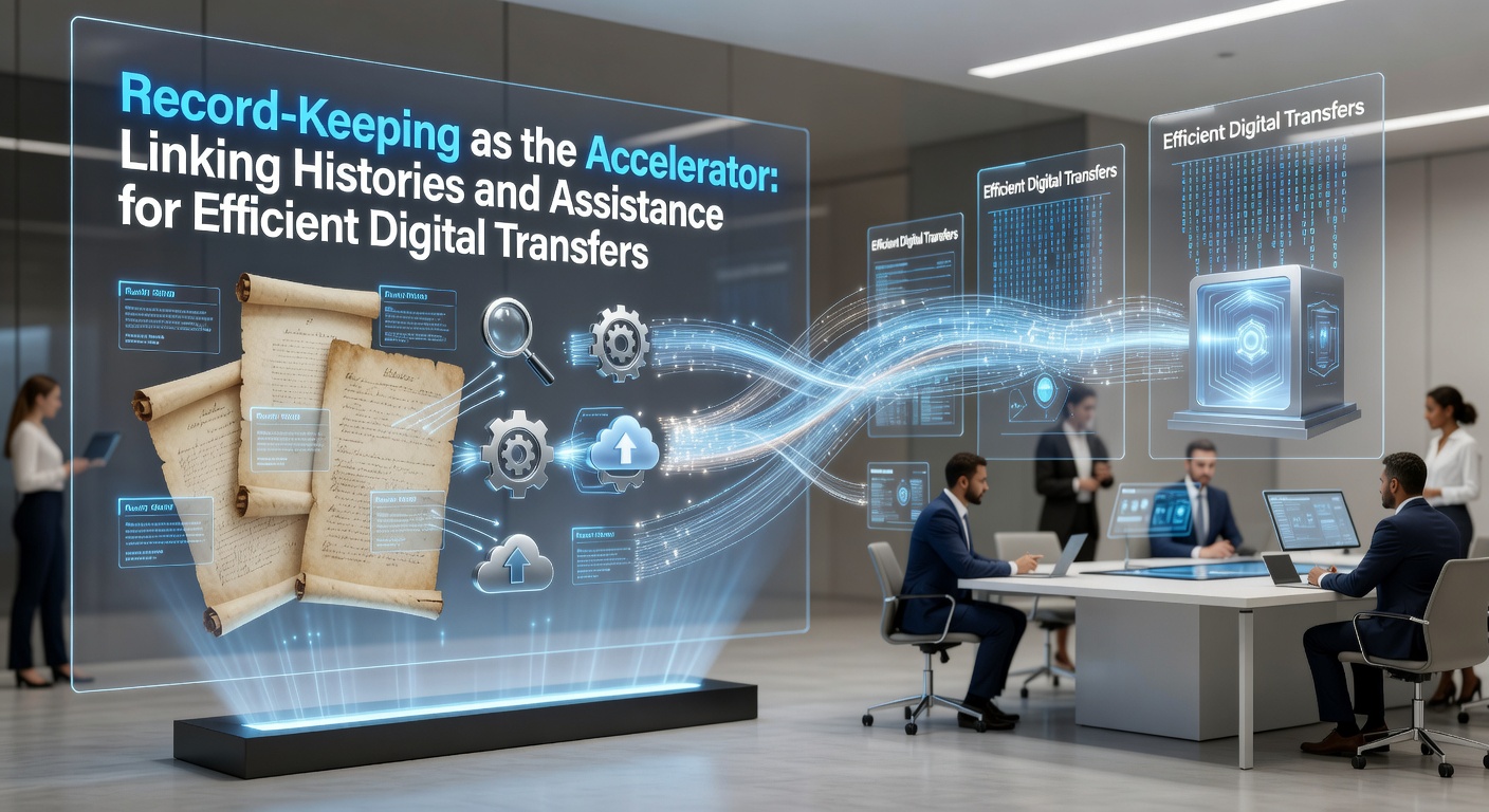 Illustration of record-keeping systems accelerating digital transfers through linked histories and support assistance
